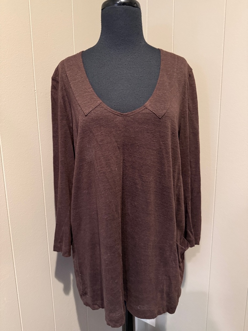 B38 Joie Women’s Large Deep Brown Scoop Neck Long Sleeve Tunic